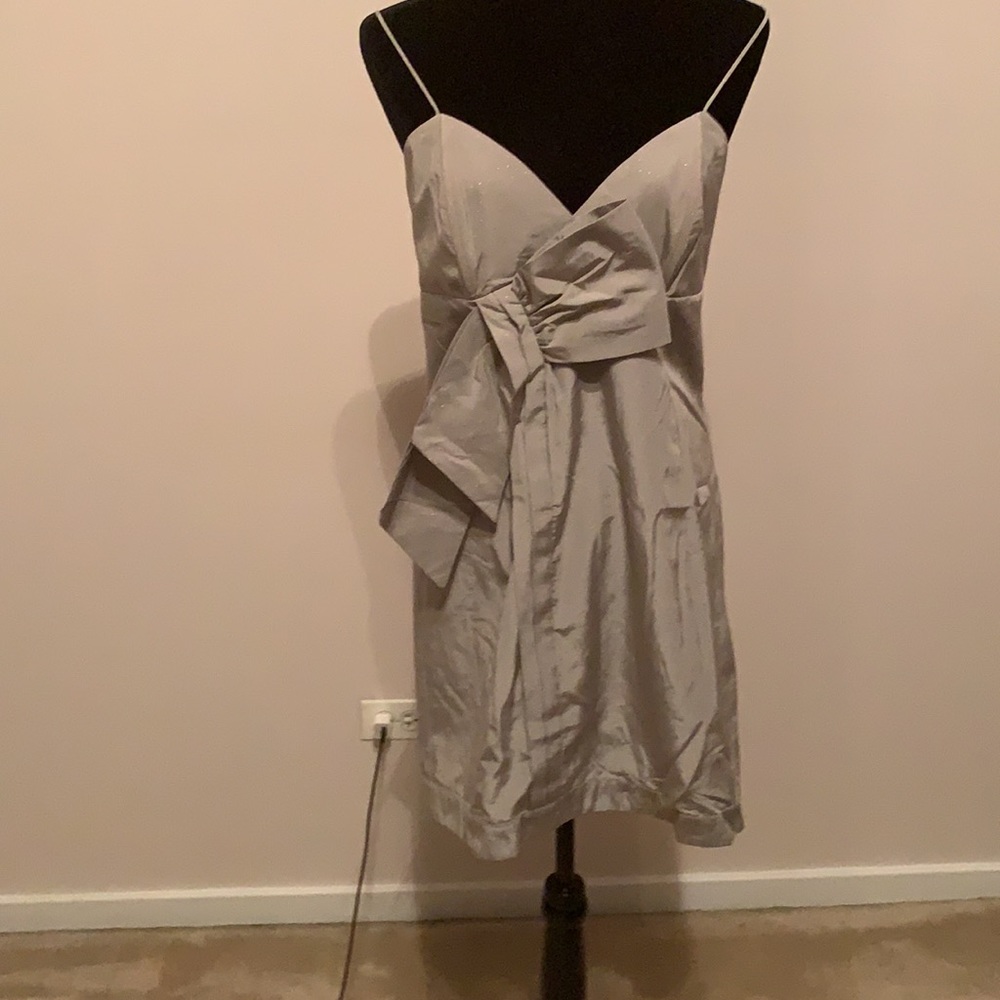 Silver Voom dress with bow and corset back